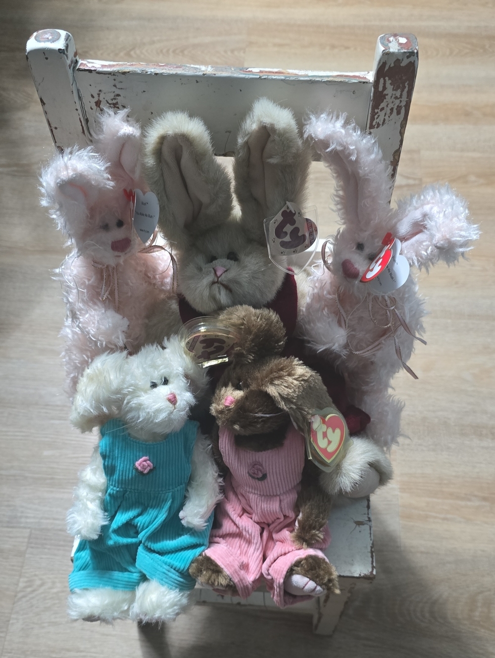 Lot of 5 Vintage Ty Attic Treasures Plush Bunnies Jointed 1993 1998 Retired EUC